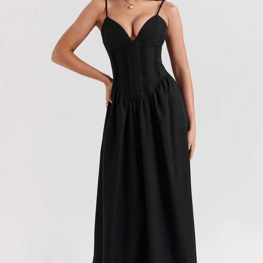 House of CB LOVA Black Corset Maxi dress